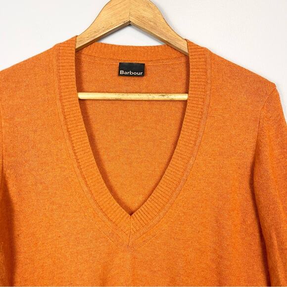 Barbour V-neck long sleeve sweater pullover wool blend women’s size 6 orange - Picture 2 of 7